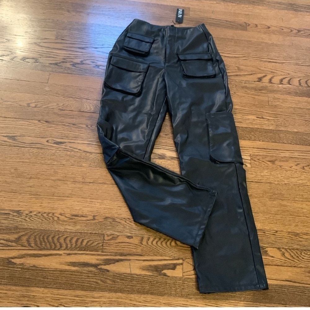 Black Leather Cargo Pants - Picture 6 of 7